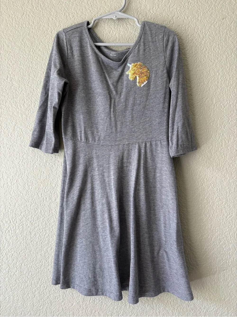 Old Navy Gray Knit Dress with Gold Sequin Unicorn Accent